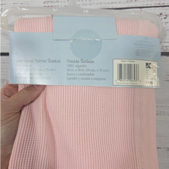 VTG Precious Moments Baby Blanket Thermal Waffle Weave Embroidered pink NEW - Picture 2 of 2